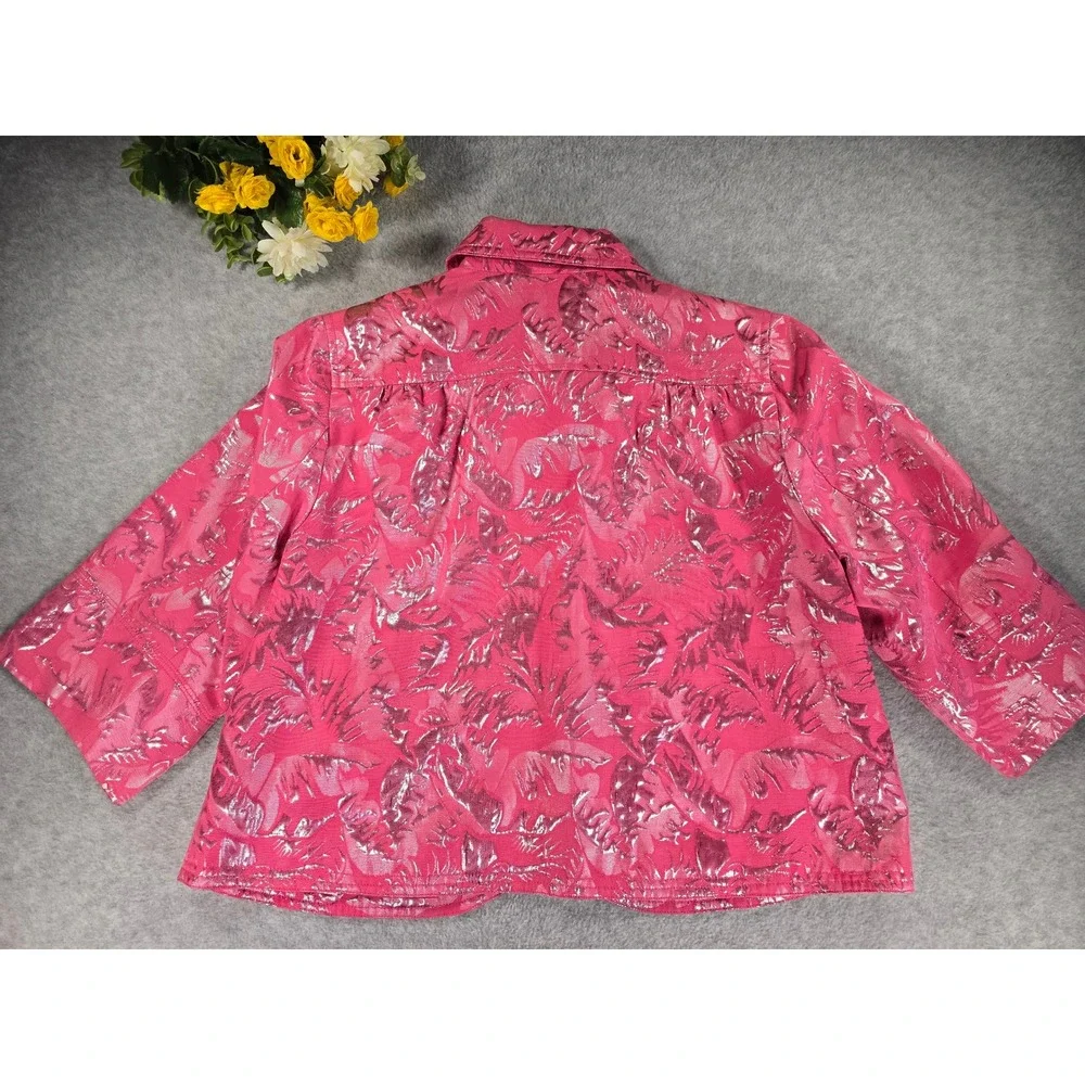 Laura Ashley Blazer Petites PM Medium Jacket Crop‎ Metallic Pink Top Barbiecore